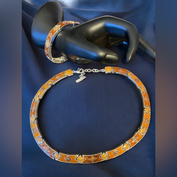 Napier Orange & Silver Enamel Necklace & Bracelet Set - Picture 1 of 6
